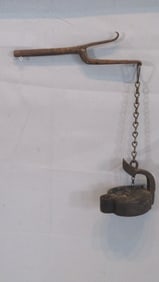 18th century wrought betty lamp & hanger