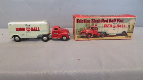 Linemar tin Red Ball toy semi-truck in original box