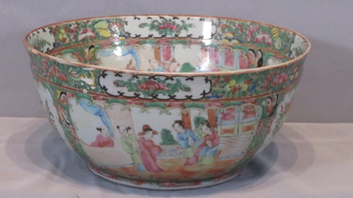 Early Chinese rose medallion punch bowl