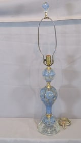 Blue St. Clair paperweight table lamp with finial