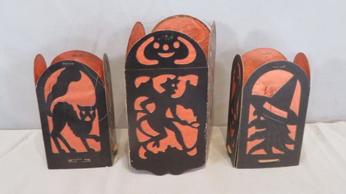 3 cardboard & tissue paper Halloween lanterns