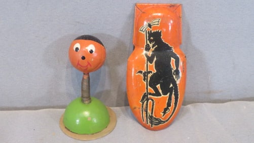 2 vintage Halloween items, nodder and noisemaker