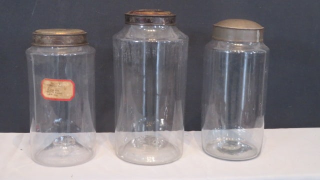 3 hand-blown storage jars with tin lids (1 of 6)