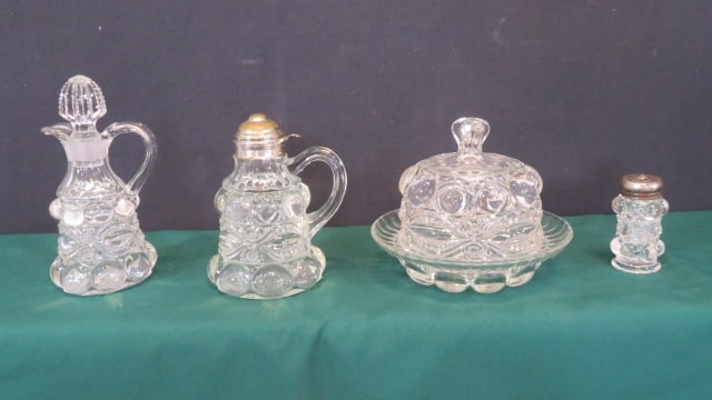 Eyewinker cruet, syrup jug, covered butter and shaker (1 of 5)