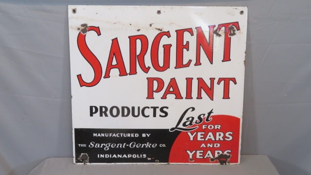 Sargent Paint, Indianapolis, Porcelain Sign: Sargent Paint, Indianapolis, Indiana, 2 sided porcelain advertising sign, 28" x 30"