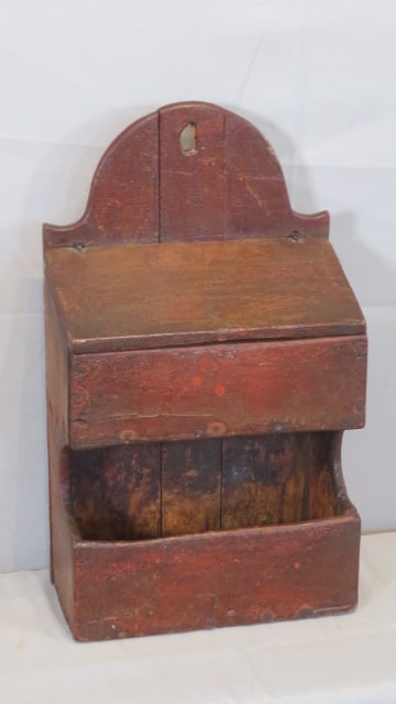 Early 19th century pine double wall box in old red paint (1 of 7)