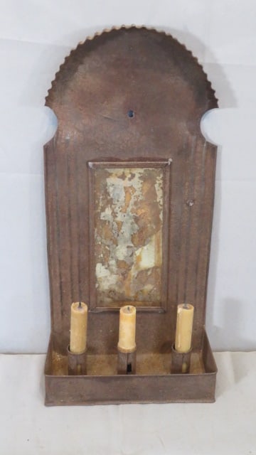 Tin triple candle wall sconce with mirror (1 of 6)
