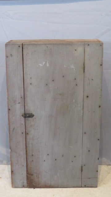 19th century plank door hanging cupboard in old blue/gray paint (1 of 7)