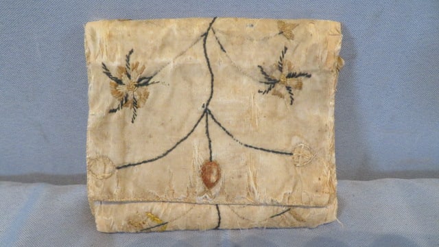 Late 18th-early 19th century embroidered on silk sewing roll-up (1 of 5)