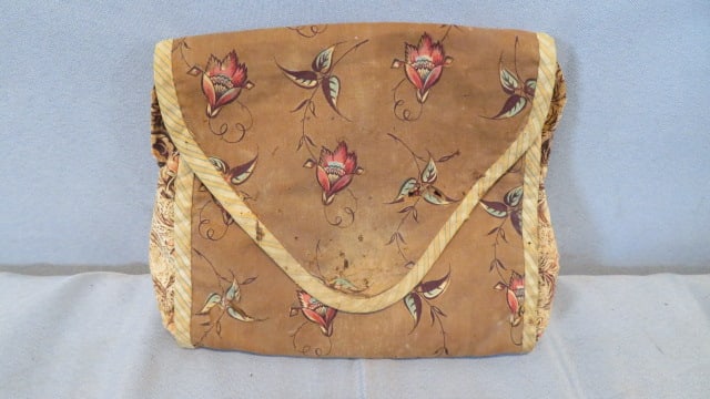 19th century brown calico sewing roll-up (1 of 4)