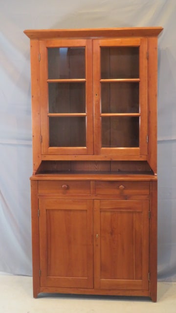 Mid-19th century cherry 6-pane glass door, step-back cupboard (1 of 7)