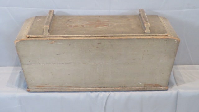 19th century PA diminutive pine tabletop dough box in original greenish/gray paint (1 of 7)
