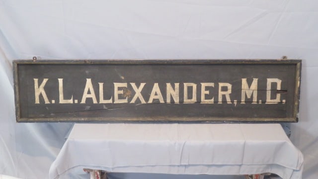 Wood trade sign for K.L. Alexander, M.D. (1 of 5)