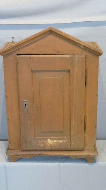 Pine hanging cupboard in old mustard paint (1 of 6)