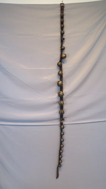 Leather strand of 22 brass sleigh bells (1 of 6)
