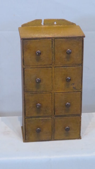 Pine set of 8 drawers in mustard paint: Pine set of 8 drawers in mustard paint, drawers are nailed, 14"T x 7.5"W x 4.5"D