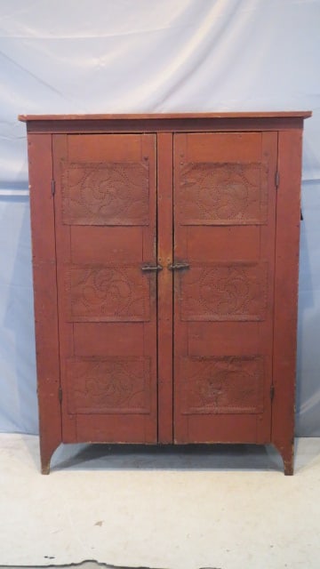 Poplar 12-tin pie safe in red paint (1 of 10)