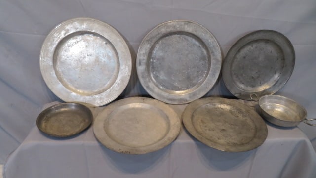 Group of pewter chargers etc. (1 of 6)