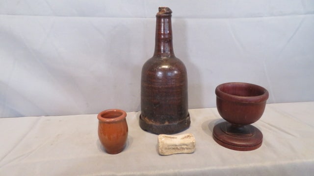 Group of 4 misc. items, wood bottle, wood chalice, etc. (1 of 11)