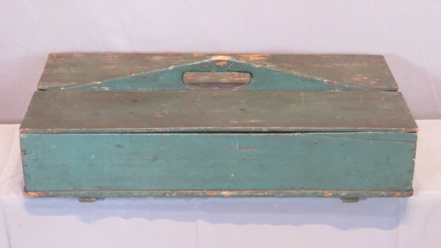 Early 20th century painted tool carrier with lids (1 of 5)