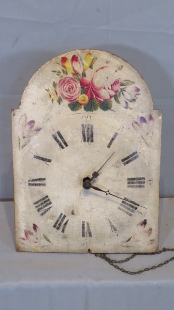 19th century Wag-on-the-Wall clock movement with wood dials (1 of 5)