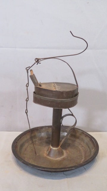 Early tin betty lamp and stand (1 of 4)