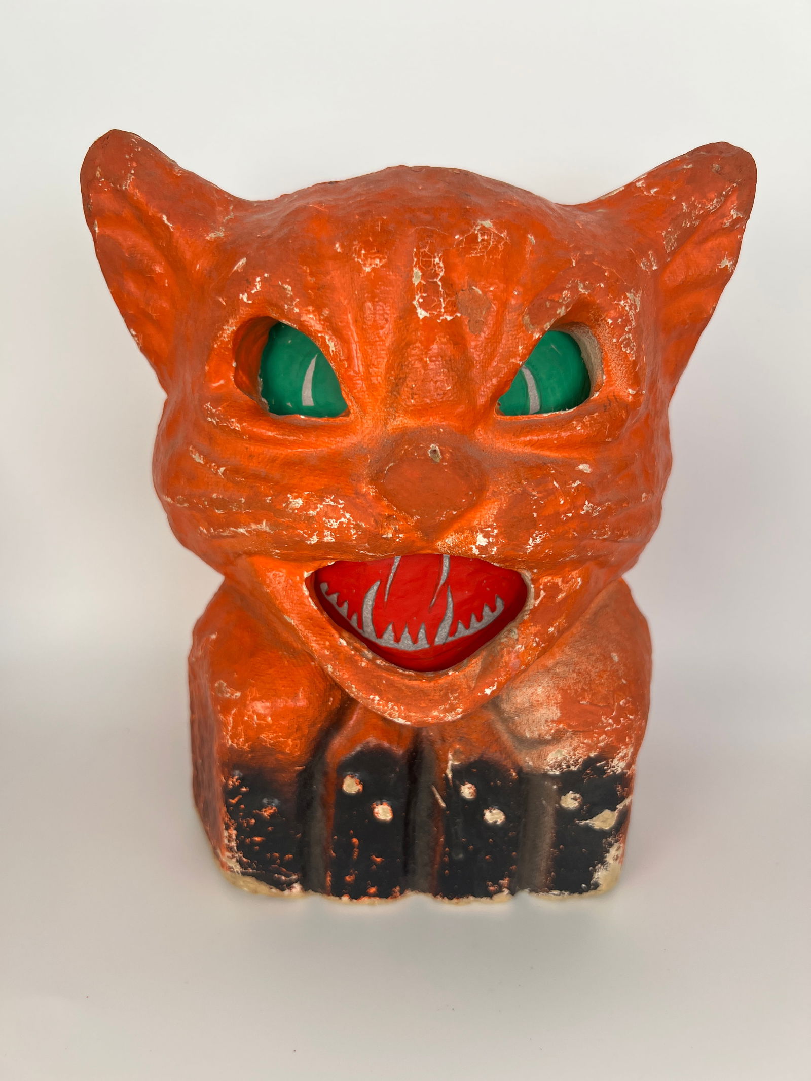 Halloween Paper Mache Orange Cat on Fence (1 of 6)