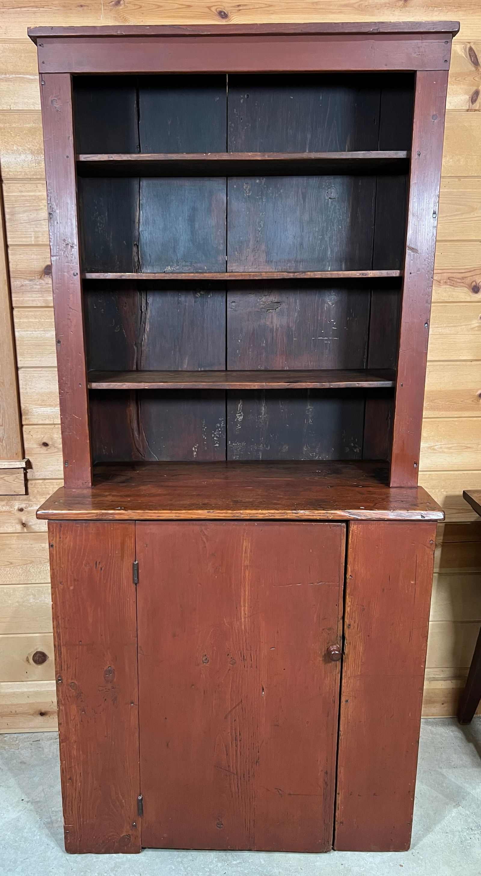 Primitive Open Top Stepback Cupboard in Red Paint (1 of 7)