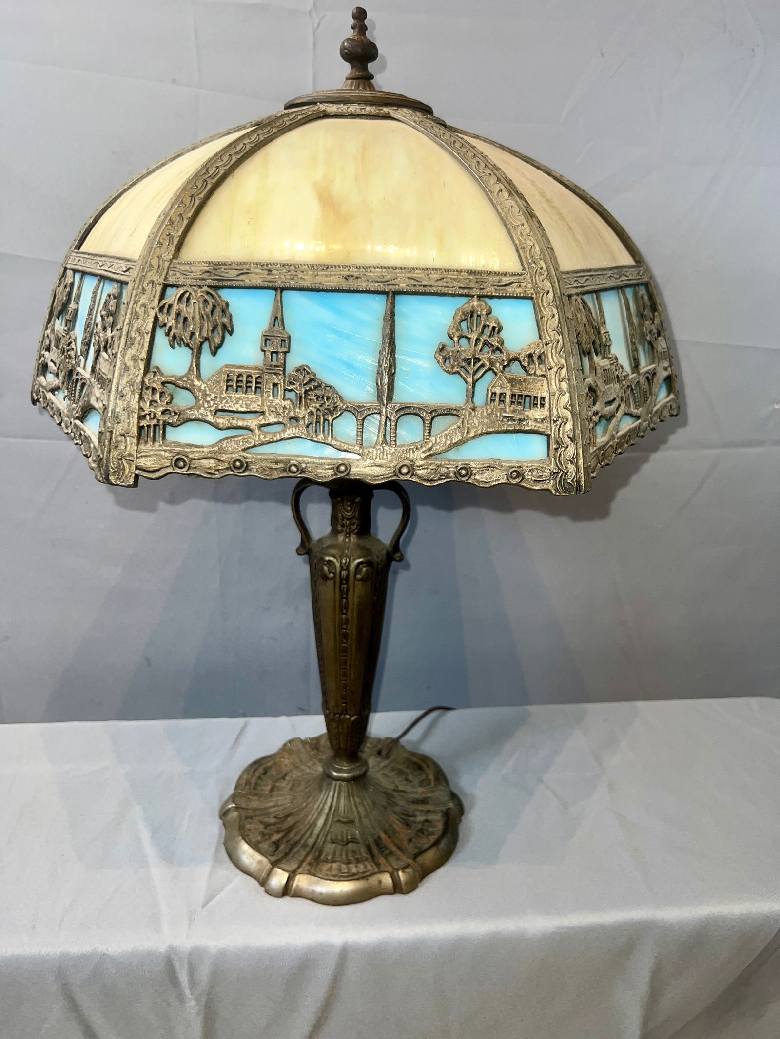 Cast Iron Slag Glass Shade Lamp (1 of 6)