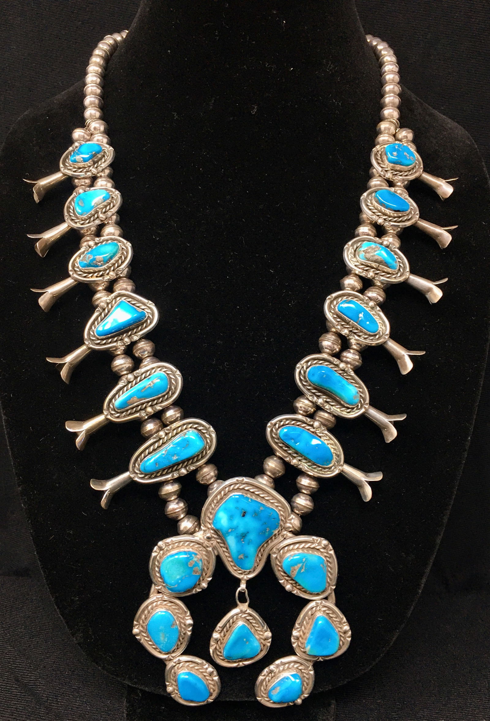 Brenda Pete Navajo Sterling Turquoise Squash Blossom Necklace (1 of 5)