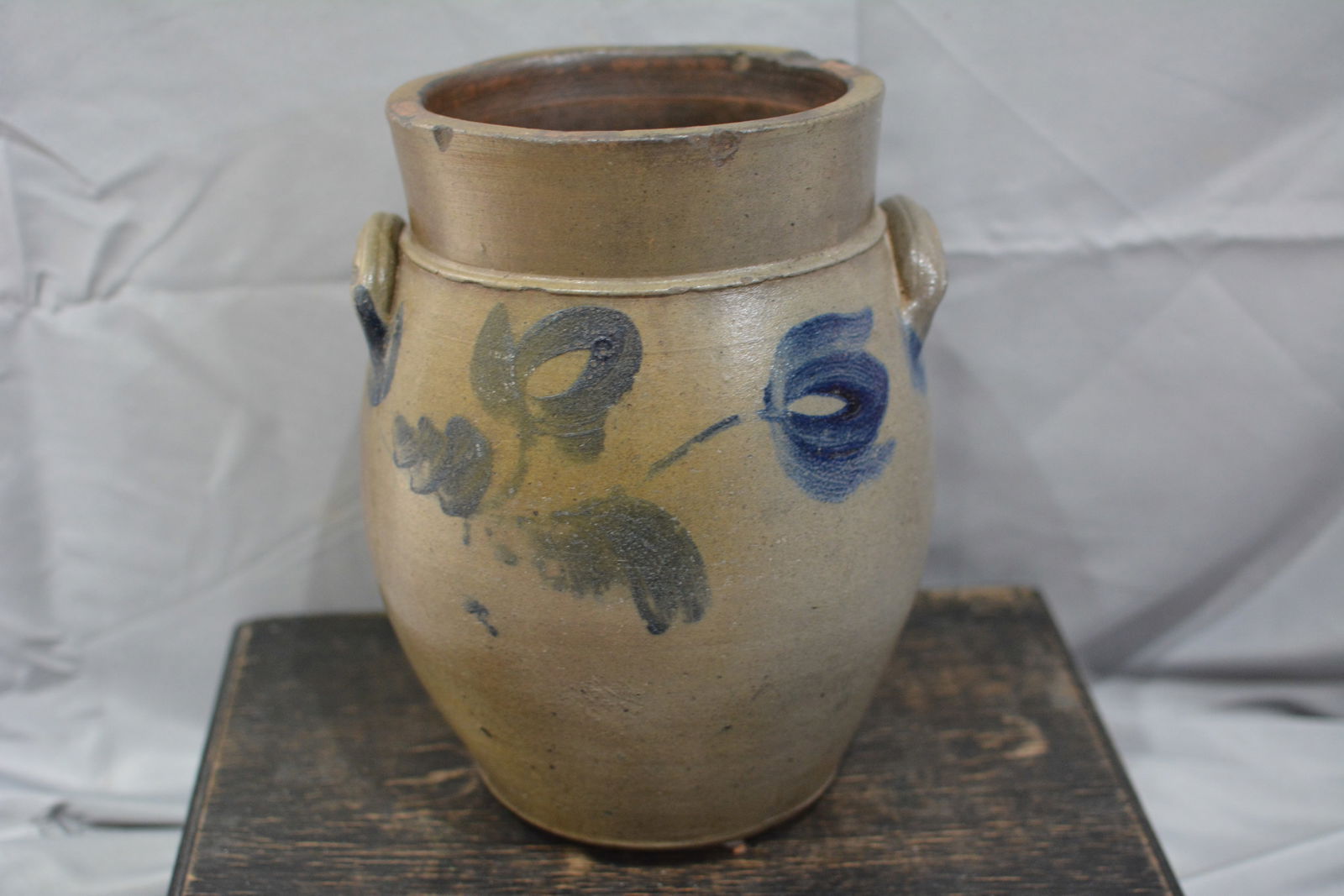 Blue Decorated Two Handled 2 Gal Stoneware Jar (1 of 7)
