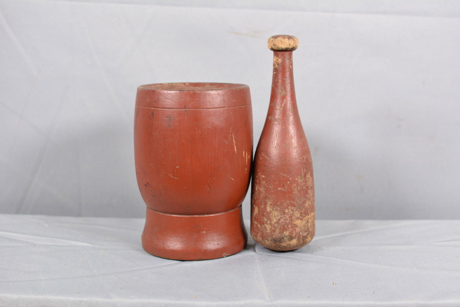 Early Morter & Pestle in Old Red Paint (1 of 3)