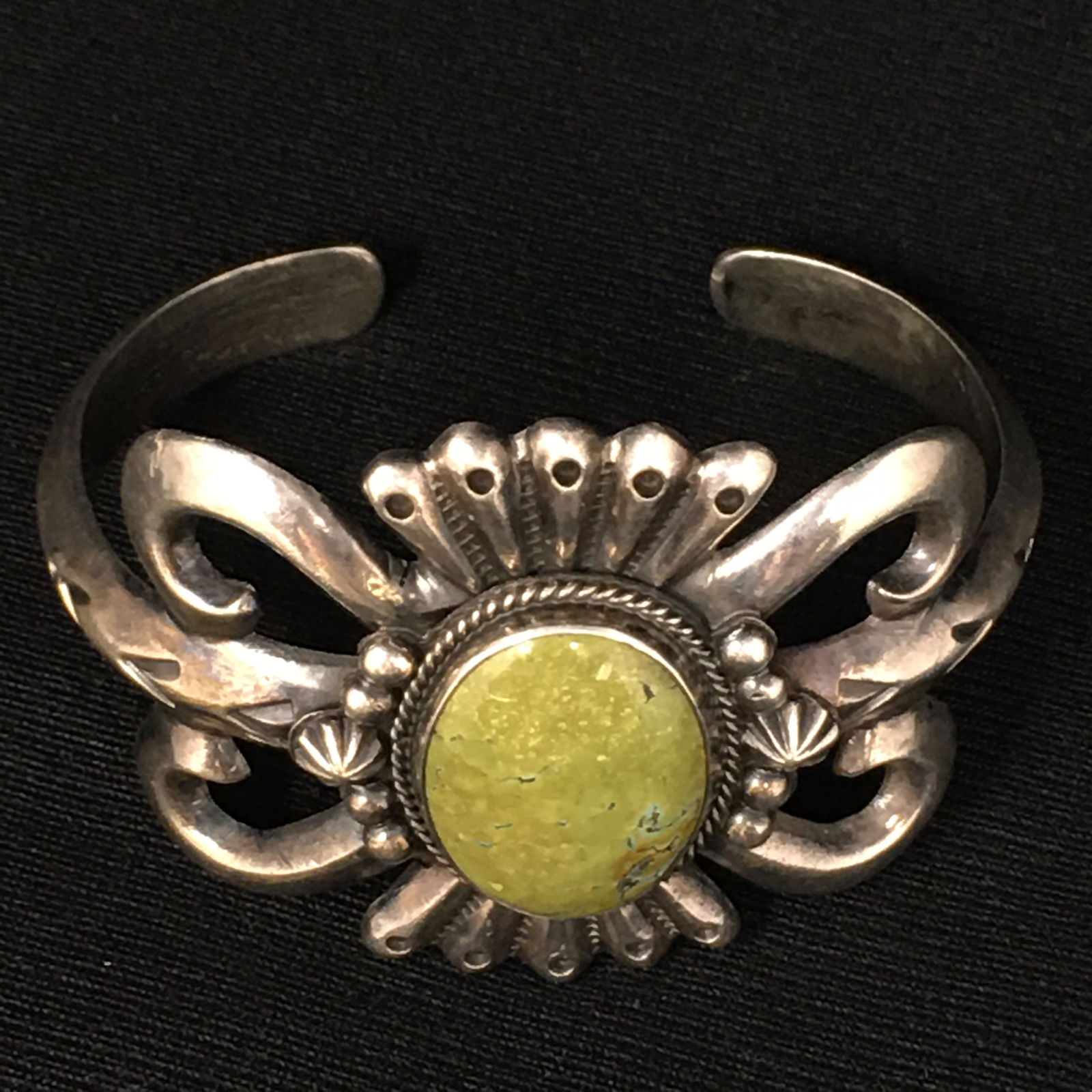 Sterling/Green Turquoise Cuff Bracelet, Signed H. Bit's (1 of 4)