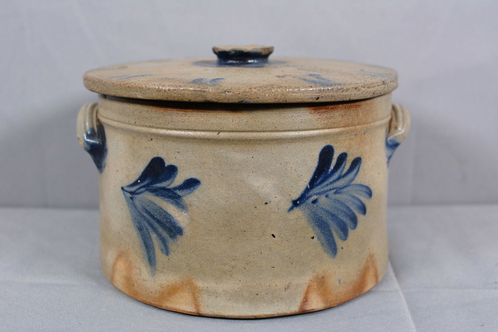 Medium Blue Decorated Stoneware Cake Crock w/Lid (1 of 9)