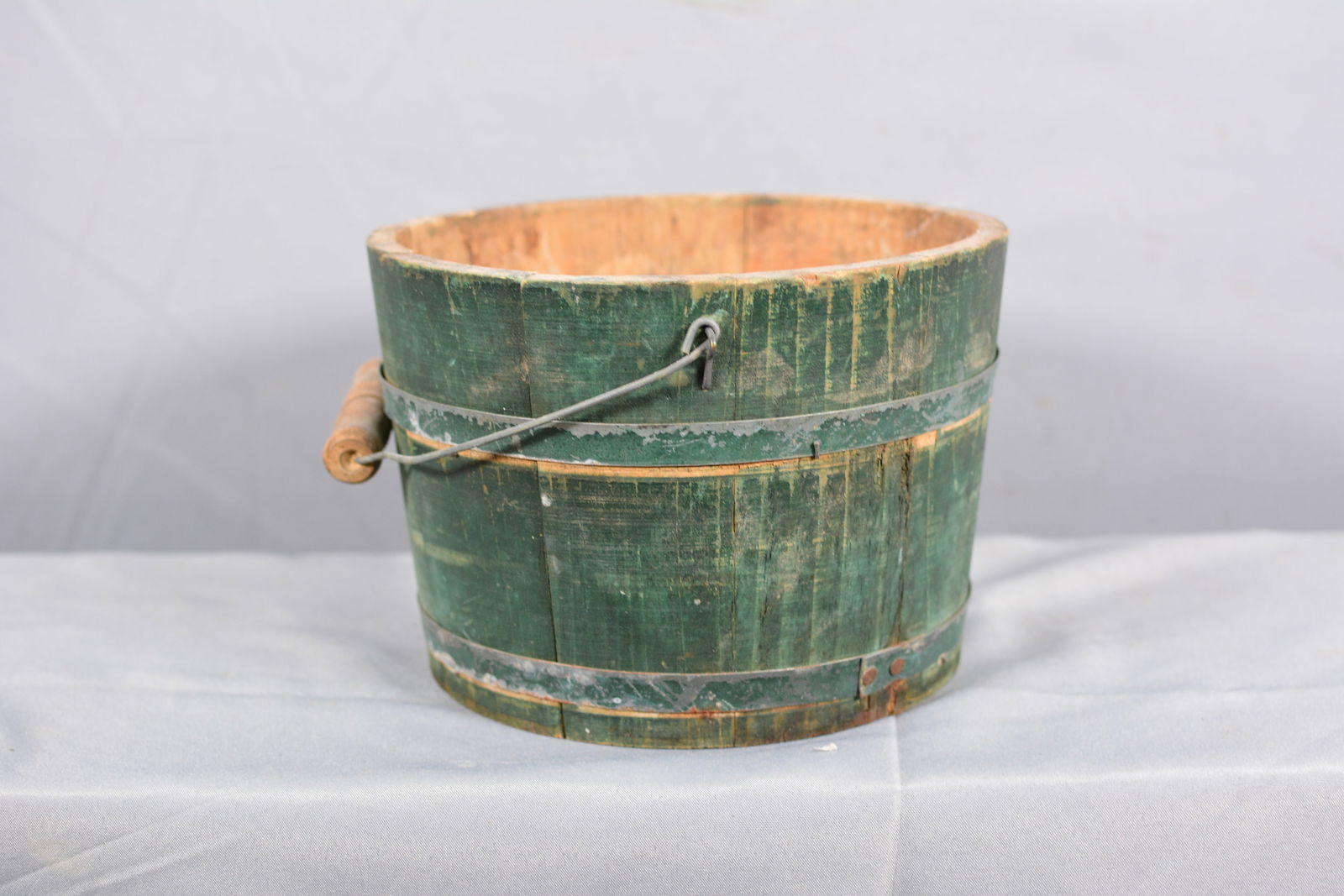 Signed Wooden Bucket in Green Paint (1 of 7)