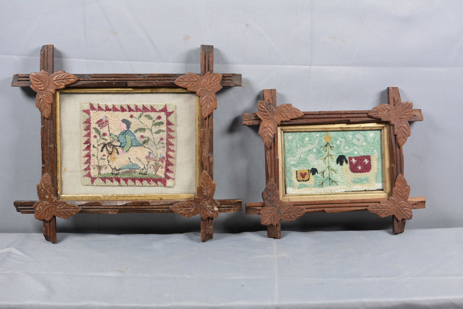 Two Early Miniature Hook Rugs  Sheep (1 of 6)