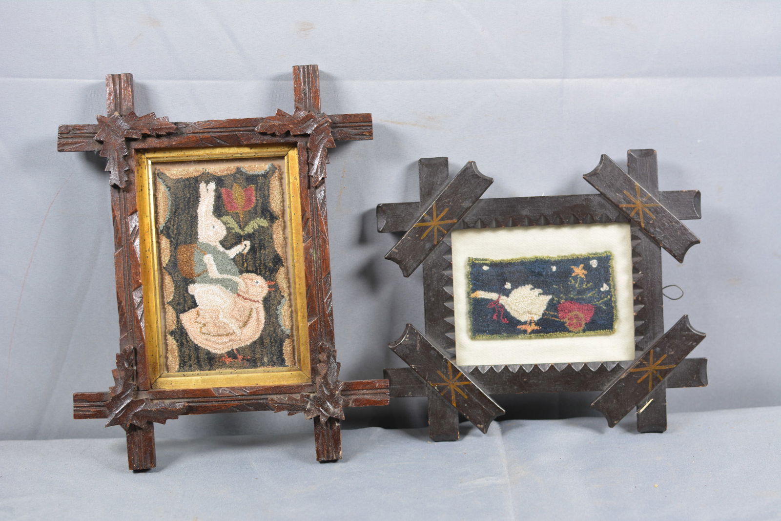 Two Early Miniature Hook Rugs Animals (1 of 4)