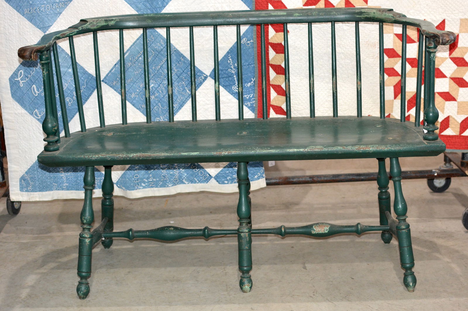 Knuckle Arm Windsor Bench in Green Paint (1 of 5)