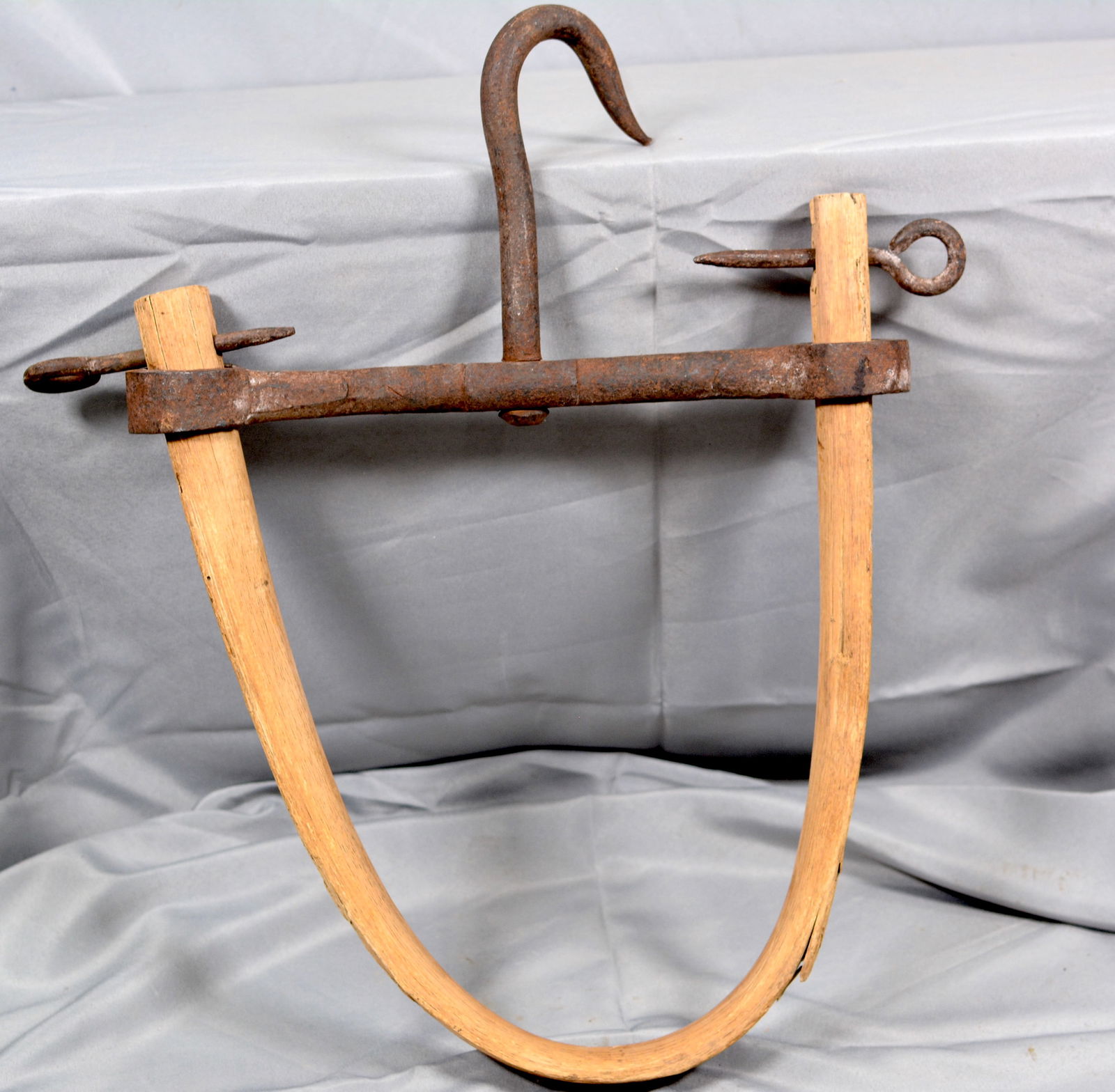 Primitive Butchering Tool Bowed Wood Cast Iron Hook (1 of 5)