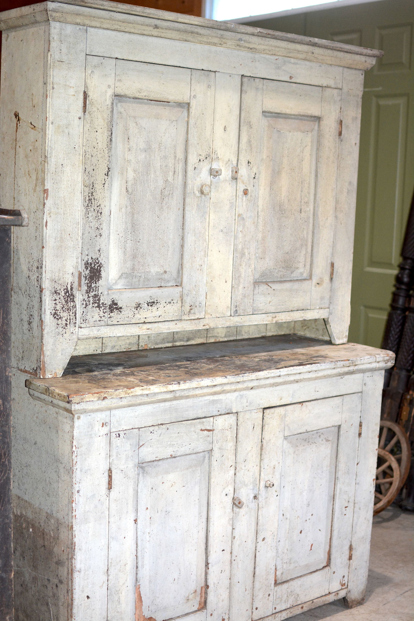 Two Piece Stepback Cupboard in Old White Paint (1 of 9)