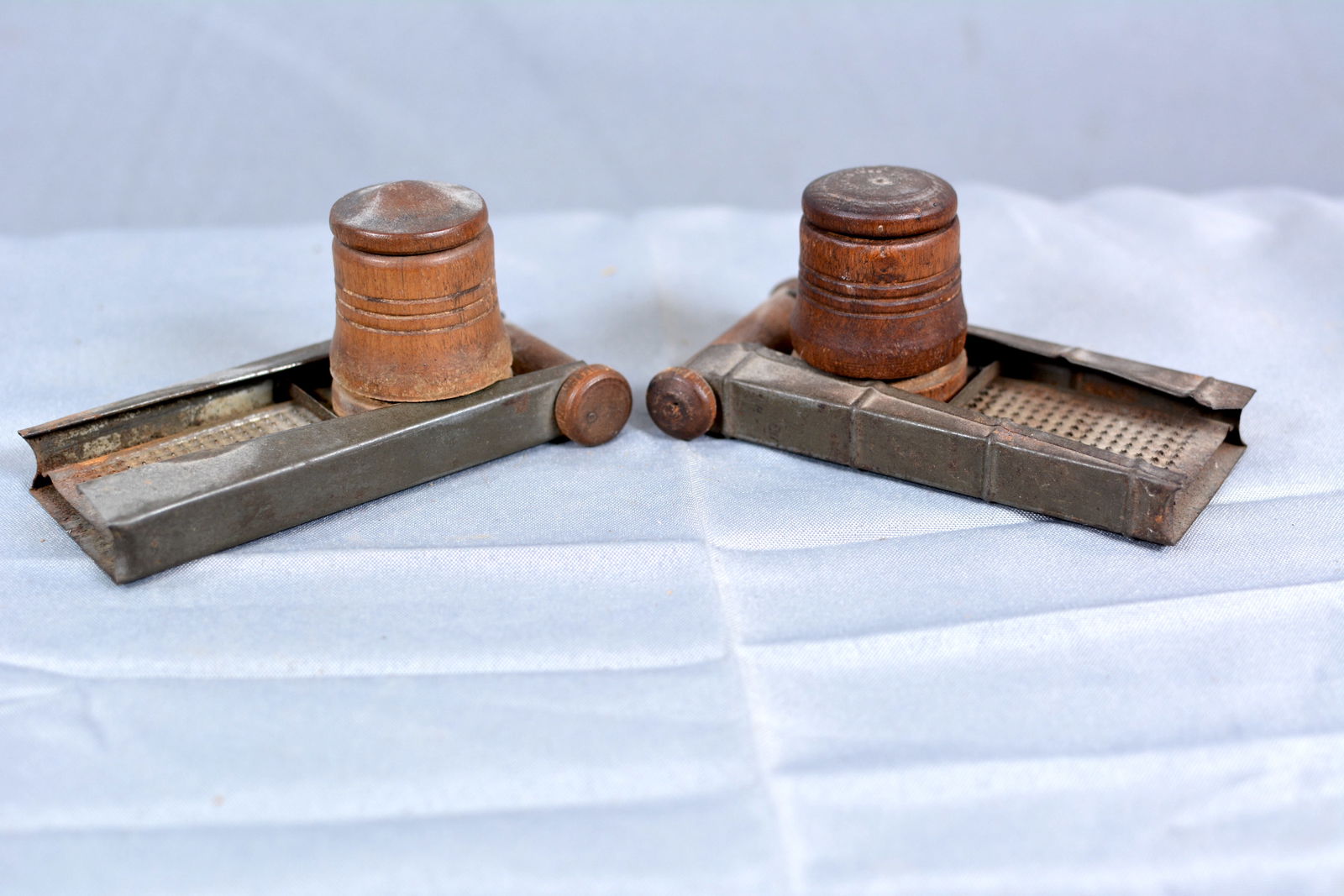 Two Wood & Tin Nutmeg Grinders One Stamped (1 of 3)