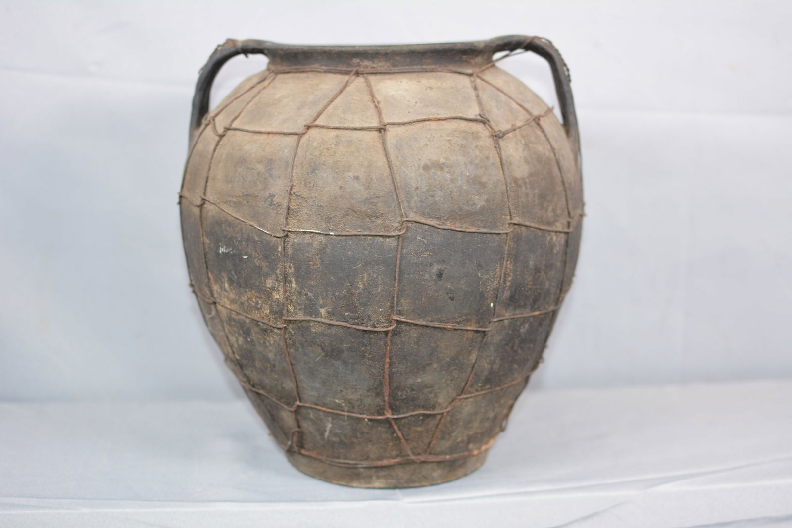 Vintage Peasant Pot: Vintage peasant large clay double handled wire wrapped pot. 12"W x 13"T