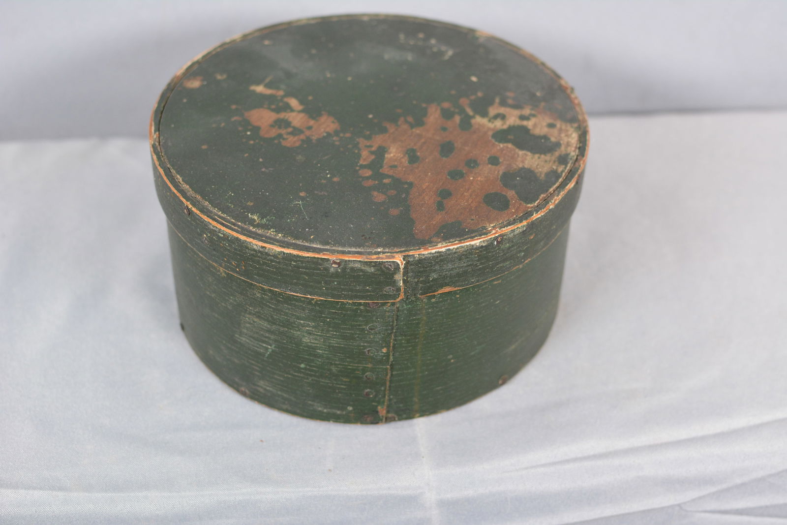 Old Green Paint Pantry Box: 8" pantry box in old green paint. From the Collection of Roselyn Potts.