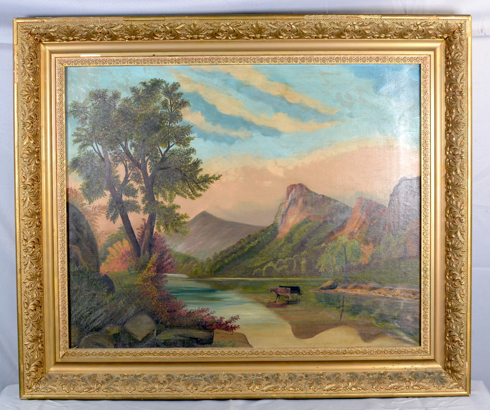 Oil on Canvas Landscape w/ Cows & Stream (1 of 6)