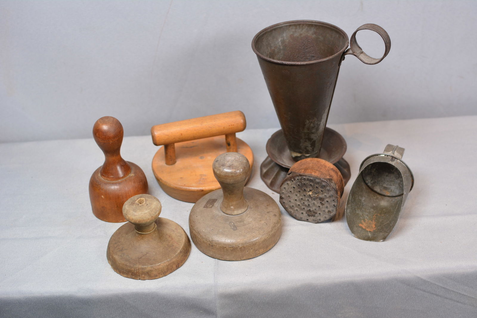 Group of Butter Prints, Wooden Doughnut Cutter & Tinware (1 of 3)