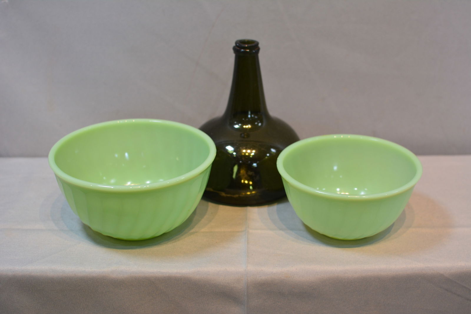 Early Glass Bottle & Two Jadeite Bowls (1 of 5)