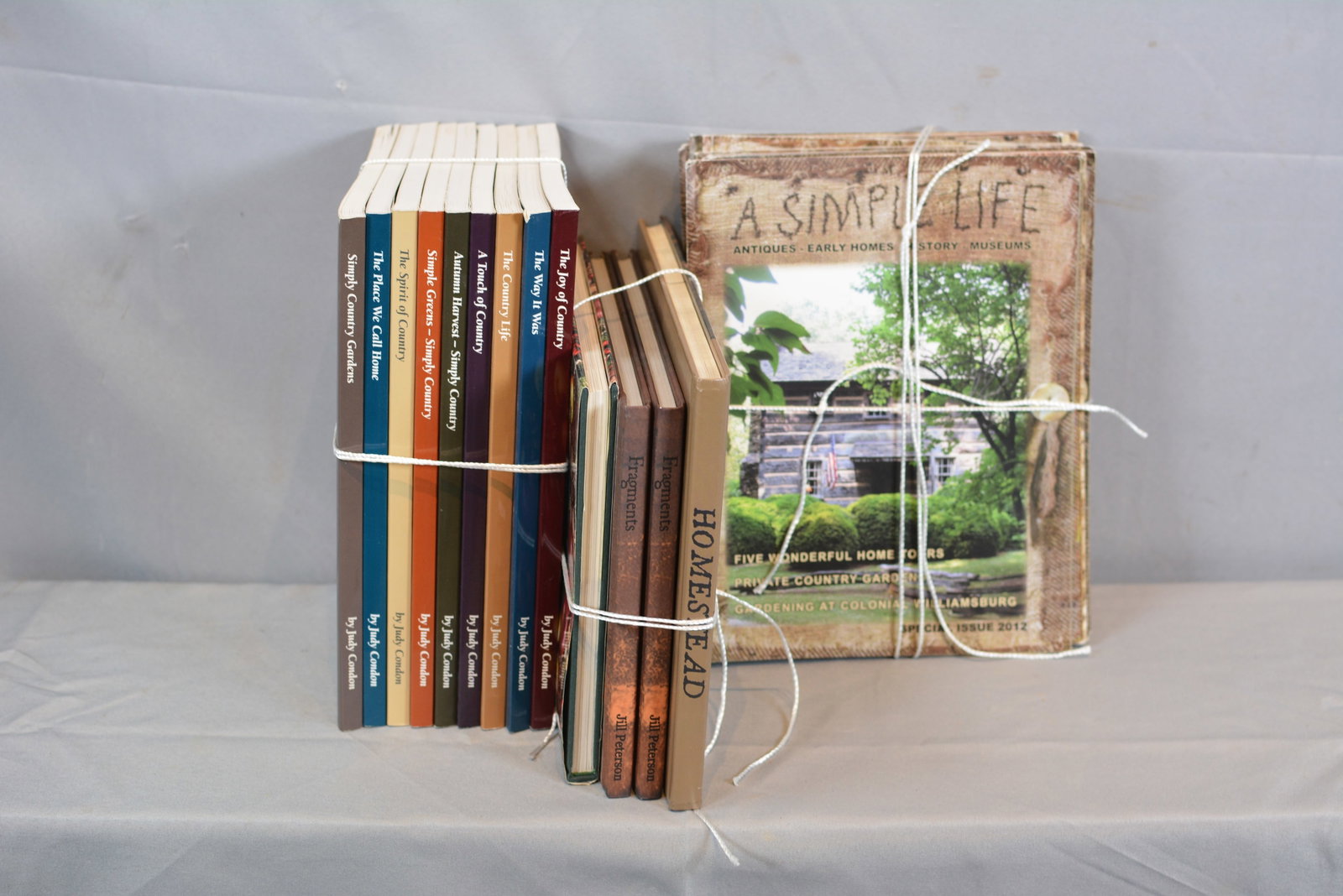 Group of Country Style Books By Judy Condon: Group of 9 Country Style Books By Judy Condon, group of 4 Homestead books by Jill Peterson , group of Simple Life 11 Volumes books Both stacks of books 8"W x 11"D x stack is 9"T