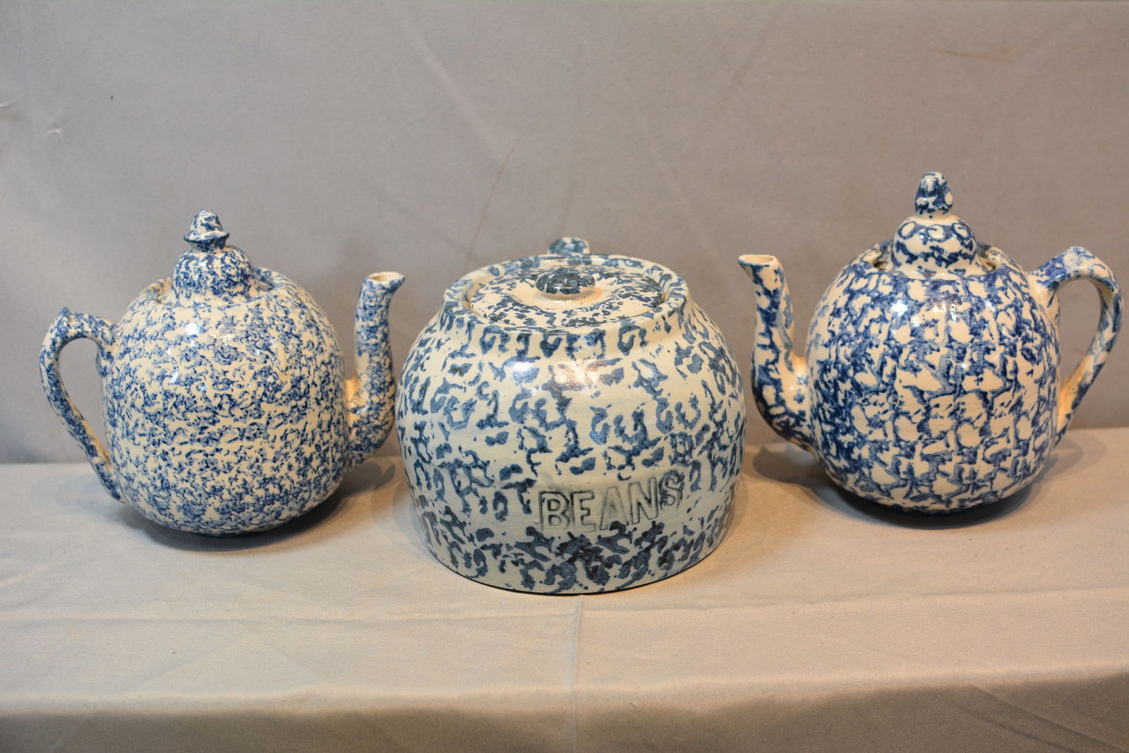 Nine Pieces of Blue & White Spongeware (1 of 9)