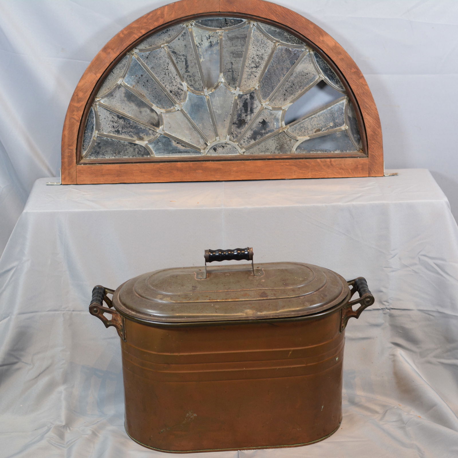 Arched Leaded Glass Window & Copper Boiler w/ Lid (1 of 4)