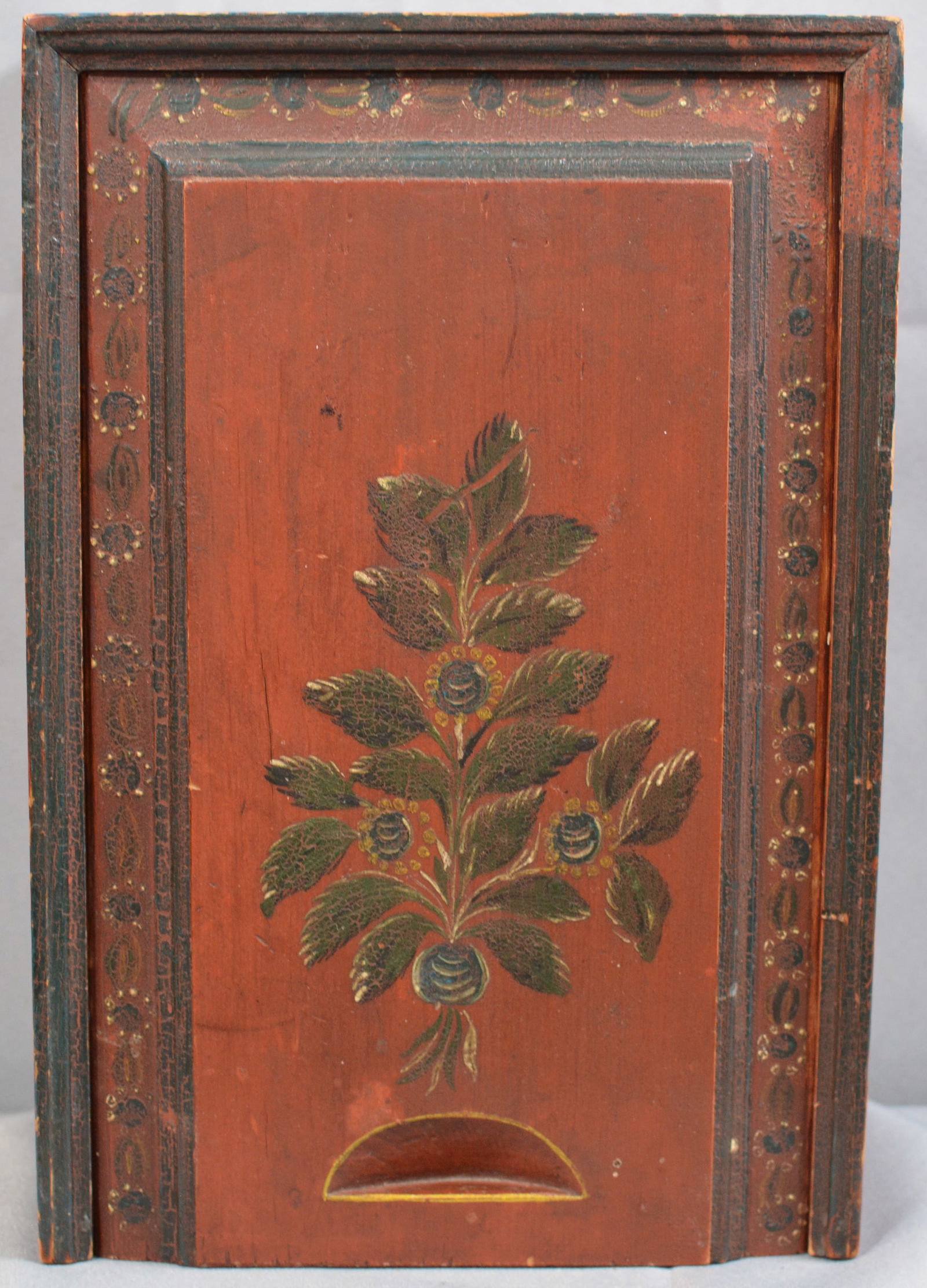 Painted Slid Top Candle Box dated 1862. Paint decorated dove tailed slide top candle box, old red (1 of 7)